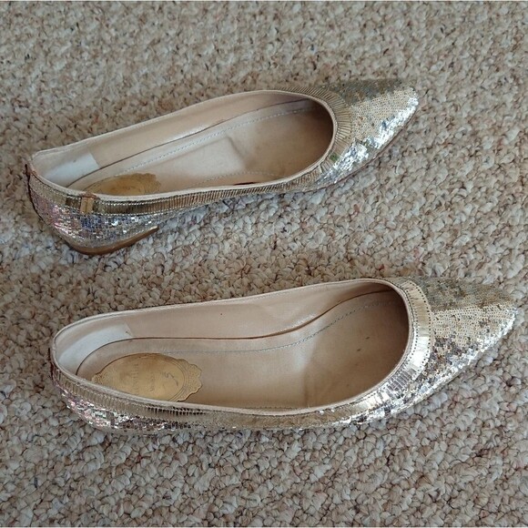 Rene Caovilla gold tone sequin satin ballet flat size 37.5 - Picture 6 of 16